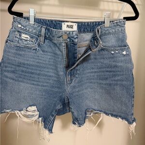 PAIGE Women's Light Blue Distressed Jean Shorts